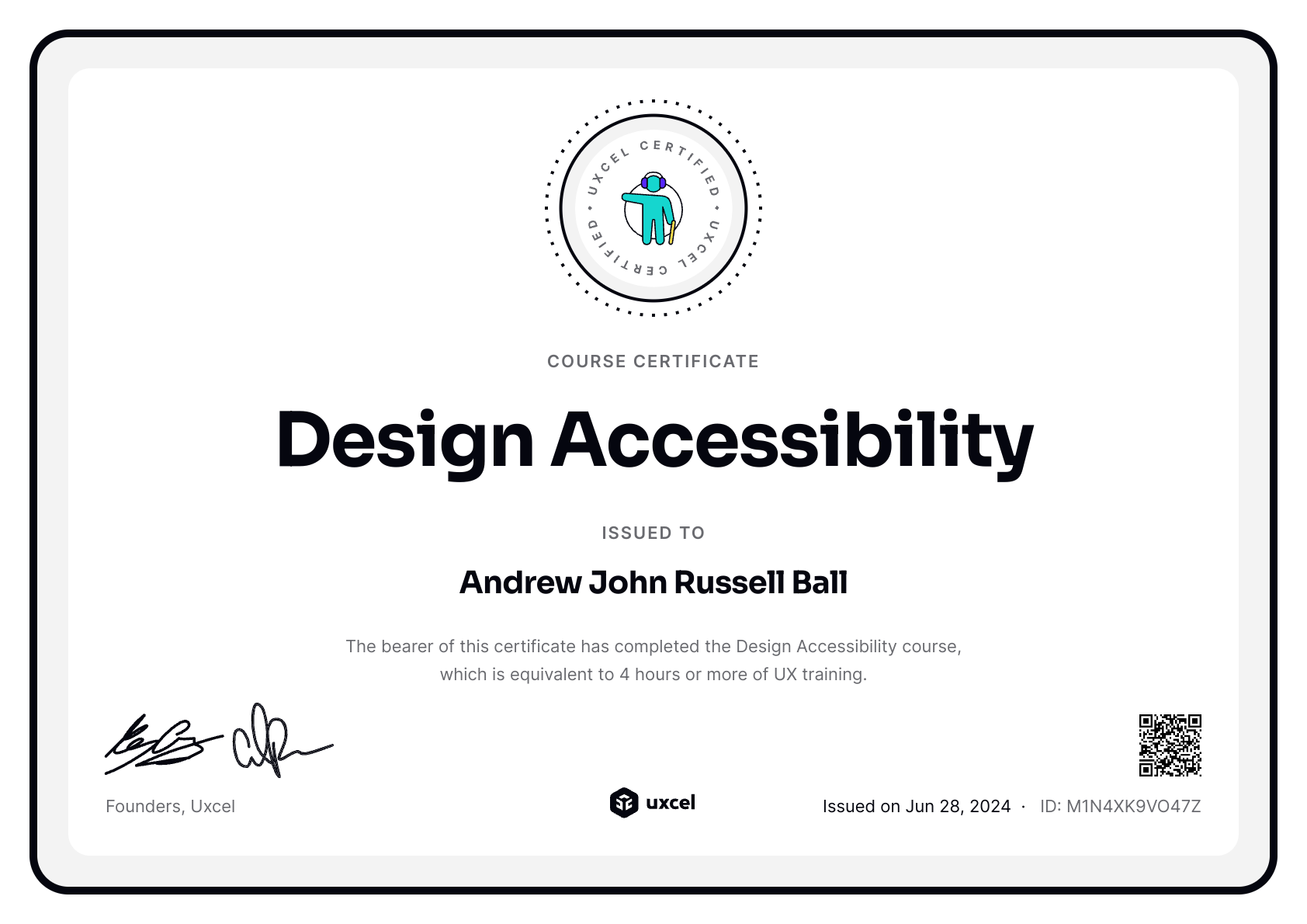 Andrew John Russell Ball's certificate